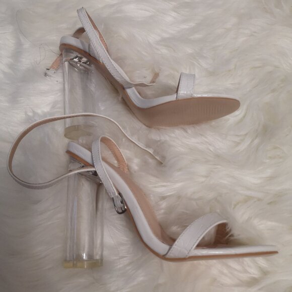 Public Desire "Blink" Barely There Clear Perspex Round Block Heels in White Croc - Picture 4 of 6
